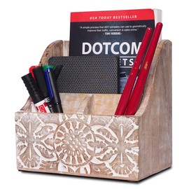 Mela Artisans Natural Wood Letter Holder for Desk w/Rustic Touch - Hand-Craved Wooden Desk Organizer - Multi-Purpose Wood Desk Organizer - Portable Shelf for Desk - 7.2” x 5.1” x 7.3”