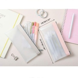 1 Piece Pencil Case Transparent Frosted Pencil Case 18.5 cm TPU Waterproof Zip Pencil Storage for School Home Office