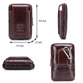 Leather Men Cell Phone Waist Bag Belt Loop Pouch Security Purse Formal Business Outdoor Daypack Lightweight, 10 Brown 5.5-6.44 inch