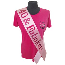 40th Birthday Sash - 40 & Fabulous Birthday Sash - Beautiful Quality Light Pink Ribbon and Holographic Pink Font