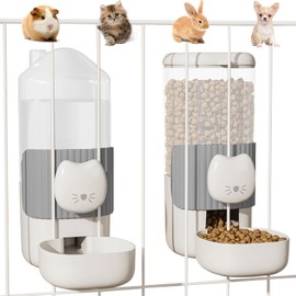 34oz Hanging Automatic Cat Food Water Dispenser, 1L Auto Gravity Pet Feeder and Water Dispenser Set,Cage Cat Dog Food and Water Dispenser for Kitten Puppy Bunny Guinea Pig (Gray)