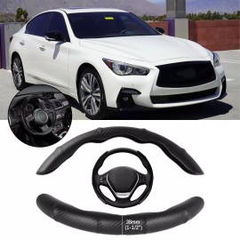 KEEPDSGN Steering Wheel Cover Protector PU Non-Slip Carbon Fiber For Infiniti Q50 Q60 Q70
