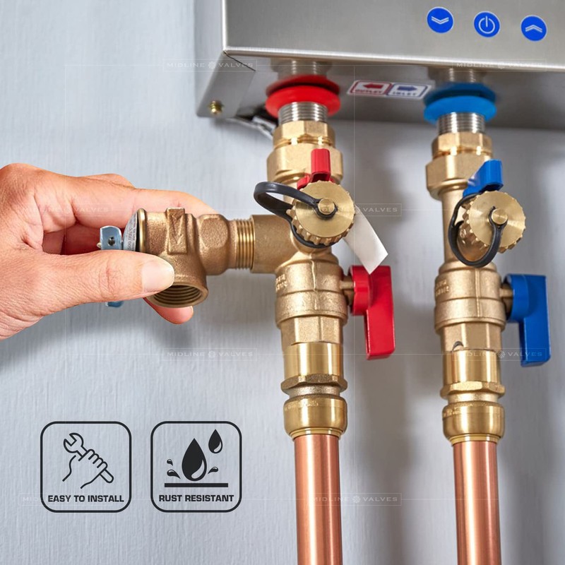 Midline Valve GUHW-QSW256 Pressure Relief Valve for Tankless Water Heater,