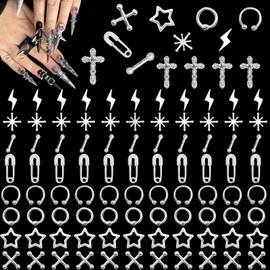 YAEISM Silver Spike Nail Charms Metal Punk Nail Charms Shiny Cross Nail Charm Star Lightning Nail Spikes for Nail Art and DIY Crafts Decorations