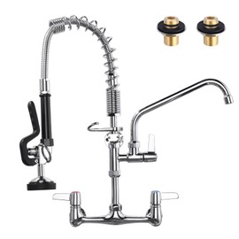 Commercial Kitchen Faucet Wall Mount: with Pre-Rinse Sprayer - ARCORA Industrial Restaurant 21" Height 8'' Center Compartment Sink Faucet with 10" Add-on Swing Faucet Chrome