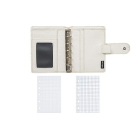 Moterm A8 Regular Rings Planner - Genuine Leather Binder Organiser Purse (Pebble Cream, 15 mm Ring)