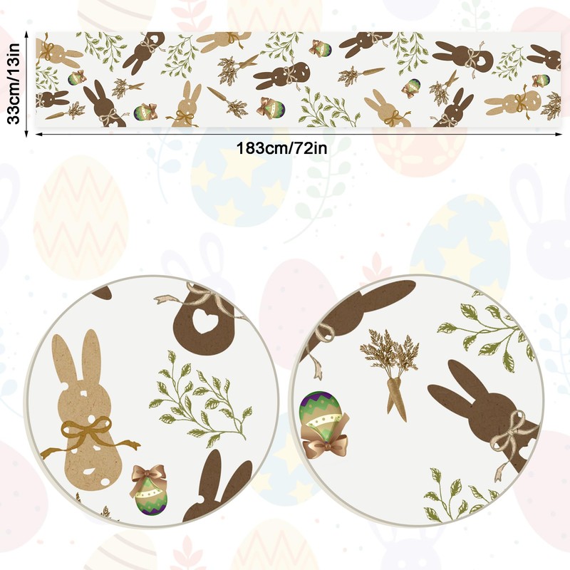 QINJIEJIE Table Runner Easter Linen Easter Rabbit Easter Egg Washable