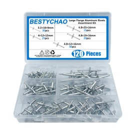 BESTYCHAO Pop Rivets, 120pcs 5 Sizes Large Flange Aluminum Blind Rivets Assortment Kit(Silver)