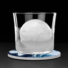 Teal Marble Pattern Coasters for Drinks, Set of 6 Absorbent Ceramic Stone Coasters with Cork Base for Tabletop Protection, 4 Inch Round Drink Coasters with Holder for Organization