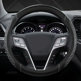 West Llama Customized Auto Car Steering Wheel Cover for Hyundai,Tucson,Sonata,Elantra,Santa Fe,Genesis,Sonata Hybrid,Azera,Venue,Kona, 14.5-15 inches(Diamond Quilted-Black+Gray-Standard Size)