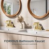 FORIOUS Brushed Gold Bathroom Sink Faucet, Waterfall 4 Inch Centerset