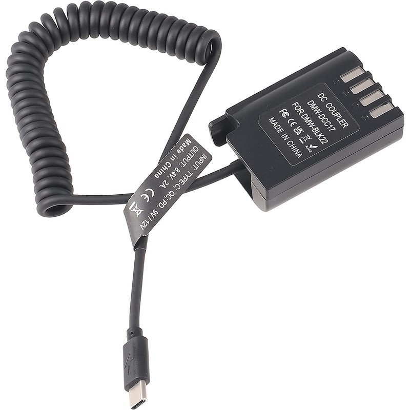 Hersmay USB Type-C to DMW-BLK22 Dummy Battery Power Adapter for