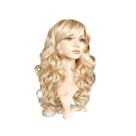 Women's Fashion Bright Blonde Long Wavy Curly Full Wig Heat Resistant With Net