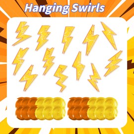 24 Pieces Lightning Hanging Swirls Flash Weather Streamers Gold Lightning Hanging Decorations Ceiling Swirls for Yellow Lightning Birthday Party Decorations Party Supplies Baby Showers Decorations