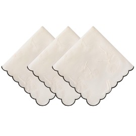 PACGOTH Soft Cotton Handkerchiefs for Women, Women’s Handkerchiefs With Embroidered Dandelions Flower Hankies for Ladies 3PCS, Cream+black, Standard