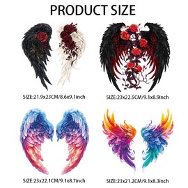 arricraft 4 Pcs Wings Theme Heat Transfer Film Logo Stickers Set, 4 Styles Angel Wings Devil Wings Rose Flowers Heat Transfer Stickers Iron on Decals for T-Shirts Patches Bags Hats DIY Crafts