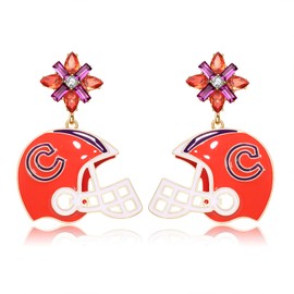 Game Day Football Earrings Sparkling Rhinestone Crystal Flower Helmet Dangle Earrings Fun Sports Earrings Jewelry for Women (orange helmet earrings C)