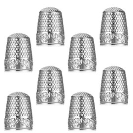 8pcs Metal Sewing Thimble,Thimbles for Hand Sewing,Thimbles for Hand Quilting Sewing Finger Protector Quilting Craft Accessories for Knitting Needlework DIY Tools, Silver(Silver)
