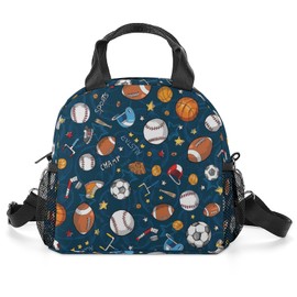 Fun Sport Ball Lunch Bag Insulated Large Capacity Lunch Box for Kids Women Men Waterproof Adjustable Shoulder Strap Basketball Football Soccer Baseball Lunch Tote for Work School Picnic Travel