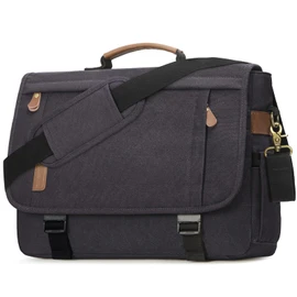 RAINSMORE Messenger Bag Men 17 Inch Laptop Bag Vintage Canvas Laptop Briefcase Water Resistant Satchel Bag Retro Computer Shoulder Bag for Office Work Business Travel College, Grey