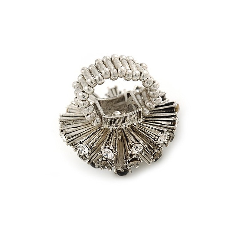 Avalaya Crystal 'Starburst' Flex Ring In Silver Tone - Size