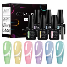 MEET ACROSS Gel Nail Polish Set, 6 Colors Cat Eye Shimmer Collection, 7ml/0.24fl.oz Each, UV LED Soak Off (Set-2, 6pcs)