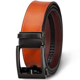 Aventus Men's Holeless Leather Ratchet Click Belt - Trim to Perfect Fit (Various Styles and Colors) (The Classic - Gun Metal Buckle With Sienna Tan Leather Belt, Custom: Up to 33'' Waist)