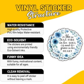 3 Pcs She Has Fire in Her Soul and Grace in Her Heart Stickers Empowering Women, Inspirational Quote Vinyl Decals Gifts for Strong Women, Feminist Supporters Laptop, Water Bottle, Tumbler, Car 3 Inch