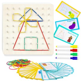 VingaHouse Montessori Wooden Geoboard for Children, Montessori Toy from 3 4 5 6 Years 18 x 18 cm Geoboard for Promoting Spatial Thinking and Imagination Gift Idea for Boys and Girls