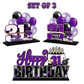 LINGTEER Happy 31st Birthday Purple Acrylic Table Topper Centerpieces Set - Cheers to 31 Years Old Birthday 31st Bday Party Gift Decorations.