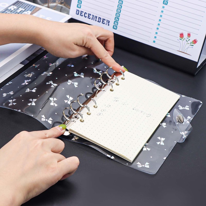 A6 Binder Cover 6 Ring Binder Clear Glitter Bowknot Refillable