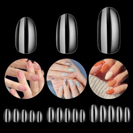 Clear Acrylic Nail Tips 504PCS Oval Full Cover False Nails S M L 3 Shapes Finger Nails Press on Nails DIY Nail Art for Nail Tips Extension 12 Sizes