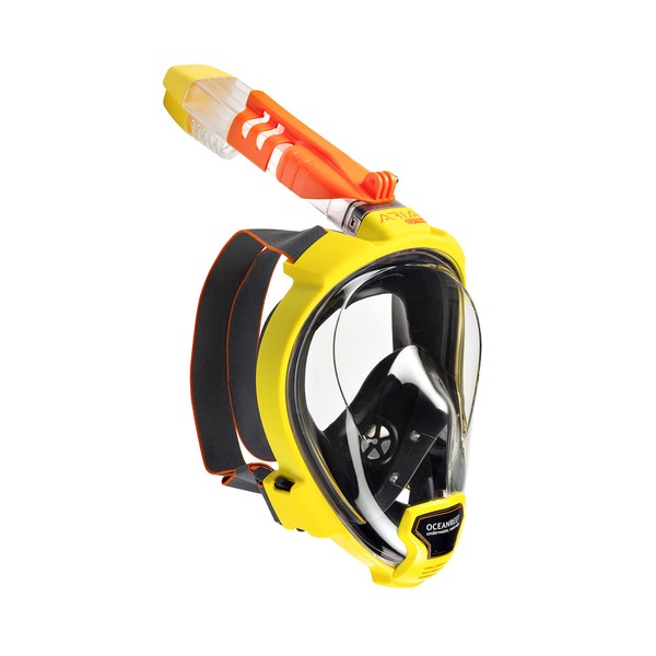 OCEAN REEF - Aria QR+ Quick Release Full Face Snorkel Mask with Snorkel - 180 Degree Underwater View and Quick Release System (L/XL, Yellow).