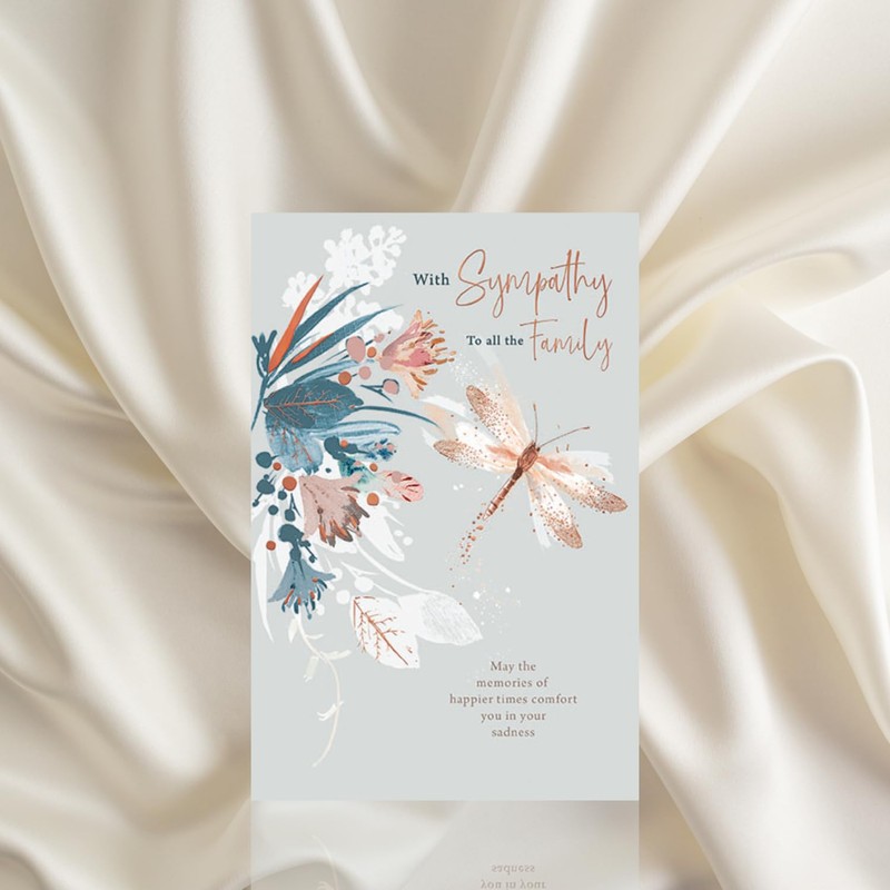With Sympathy to Family Card, Dragonfly Design, Made in UK