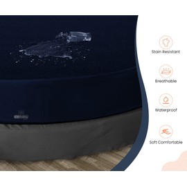 SGI 76" Diameter Waterproof Mattress Protector Pad Cover Round Bed Fitted Style Soft Terry Fabric Navy Blue Fits Up to 15" Inch Deep Pocket Easy Washable Vinyl-Free