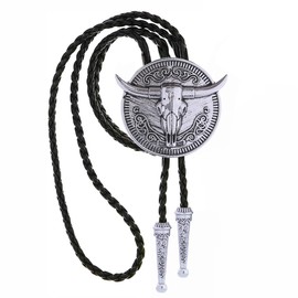 GelConnie Bull Skull Bolo Ties for Men Leather Necktie Cowboy Bola Tie for Women Western Cowboy Texas Style Vintage Bolo Tie