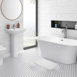 Bamboo Bath Mat Bathroom Rugs Floor Wood Shower Bathtub Waterproof Non Slip Accessories 16x24 Inch Easy to Clean, White, 1 pc