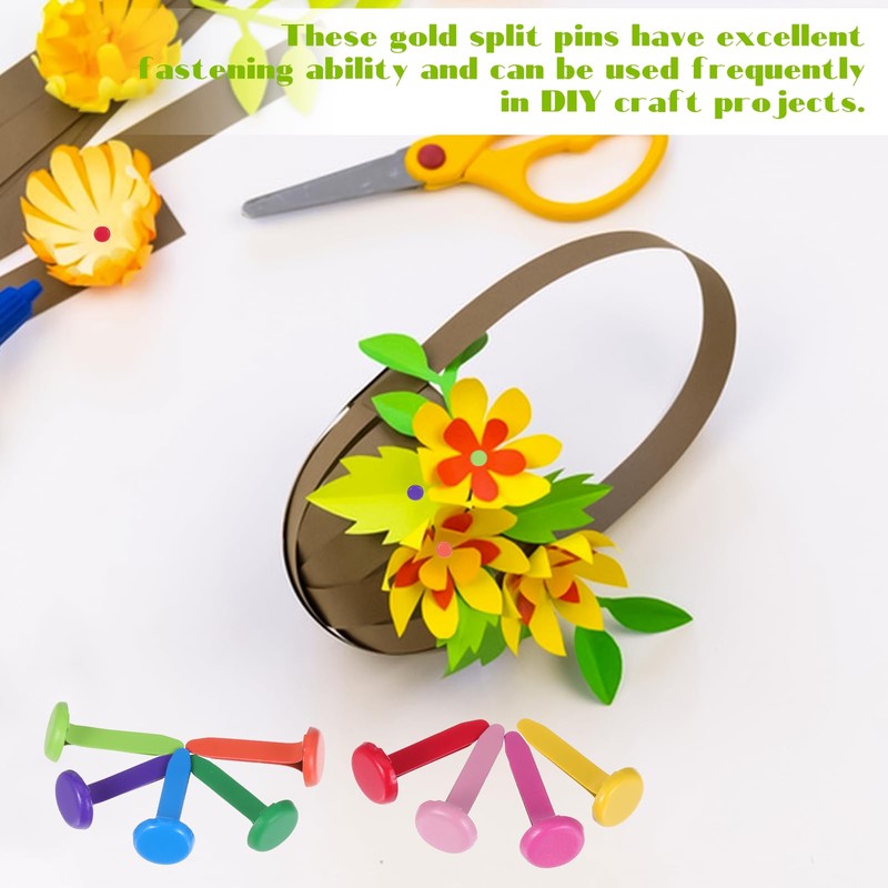 Bewudy 100 Pcs Multicolor Split Pins, Split Pins Round Scrapbooking