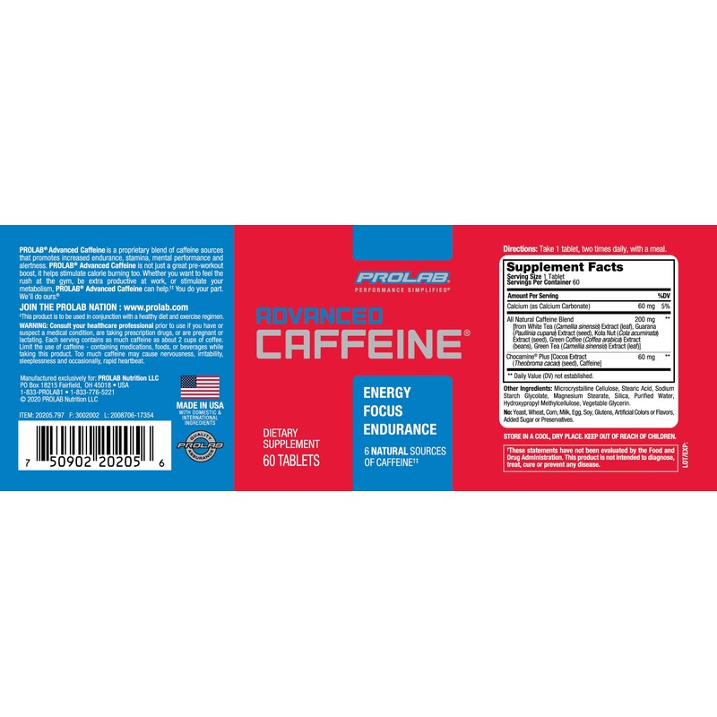 ProLab Advanced Caffeine Tablets, 60-Count