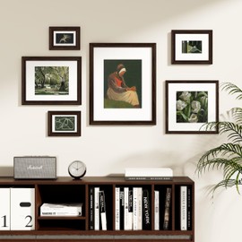 Vittanly 8x10 Picture Frames Set of 2, Display 5x7 Pictures with Mat or 8x10 without Mat, Rustic Collage Photo Frames for Wall or Tabletop, Brown