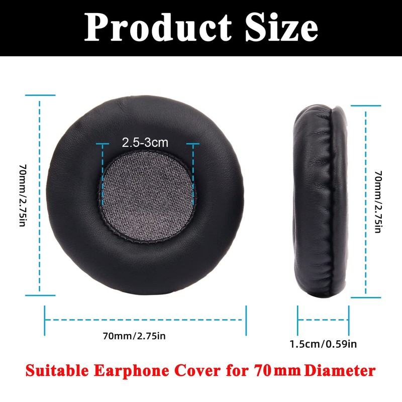 Yizhet 1 pair Round Ear Pads 70mm Replacement Earpads Premium