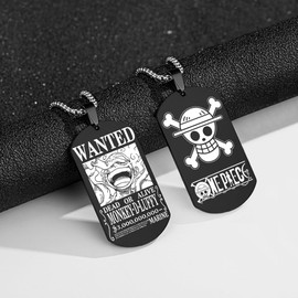 KOGNGU Hot Japan Anime One Piece Luffy Skeleton Pendant Necklace Pirates Chain Pendant Necklace Cosplay gift (Black)