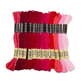 UMC STAG 12 Pieces | Premium Embroidery Thread | 100% Egyptian Cotton Premium Skeins | Cross Stitch Embroidery Floss | Oeko TEX Certified Stranded Cotton (Red Tones)