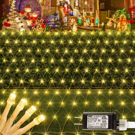 HEYFUNi Net Mesh Waterproof String Lights,360LED 13ft x 5ft Christmas Net Lights, 8 Modes,Connectable for Indoor Outdoor, Curtain,Garden,Christmas Tree, Bush, Party, Holiday, Wall Decor (Warm White)