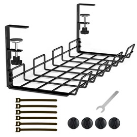 Under Desk Cable Management Tray No Drill Cable Racks Under Desk Cable Organizer for Wire Management, Sturdy Metal Cable Tray Basket for Office and Home Standing Desk