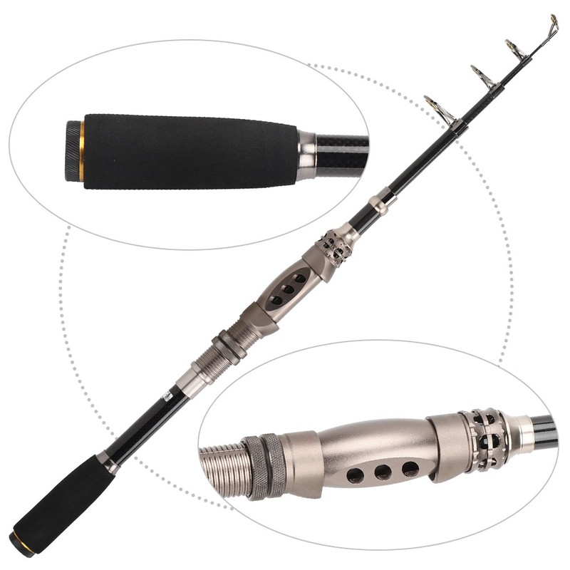Portable Carbon Baitcasting Telescopic Fishing Rod Pole Reel Tackle Accessory1.8m