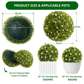 Gaderth 20.5 Inch Large Artificial Topiary Balls Set of 2 for Indoor and Outdoor, Artificial Topiary Flower Balls with Hanging Chains for Patio,Garden,Wedding and Home Decor,White