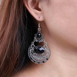 Aneneiceera Vintage Red Gemstone Earrings Oval Filigree Dangle Earrings Retro Tribal Earrings Drop Red Gemstone Earrings Jewellery for Women and Girls (Red), Zinc