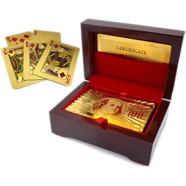 FREE SHIP DEAL Luxury 24K Gold Foil Poker Playing Cards with Wooden Box Waterproof Cards for Party -Camping - Birthday Gift and Card Decks Game