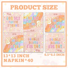 10th Birthday Decorations for Girl Napkins, 40 Pcs Peace Out Single Digits Party Decor Napkins, Groovy Peace Out Single Digits Napkins for Double Digits Birthday 10 Year Old Birthday Decorations